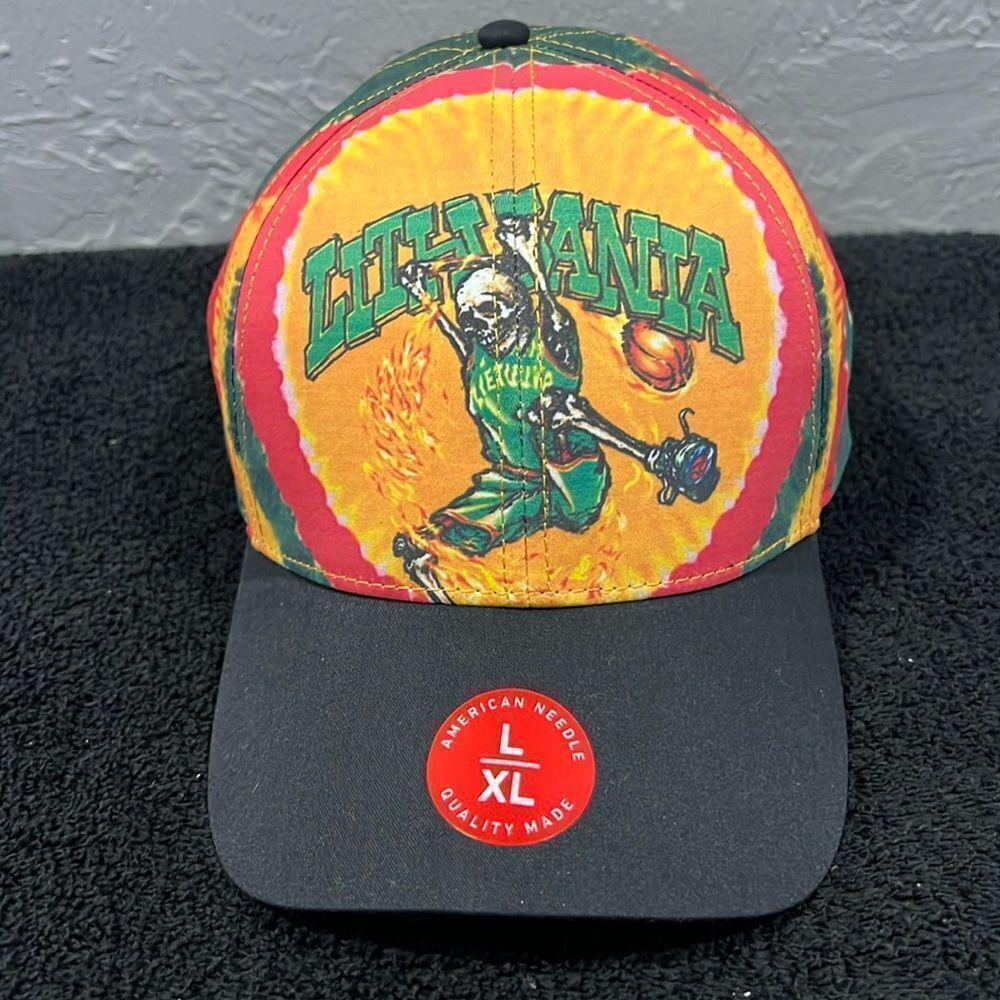 🔥🏀 Liquid Blue Grateful Dead Lithuania Skeleton Basketball Fitted Flex Fit Hat